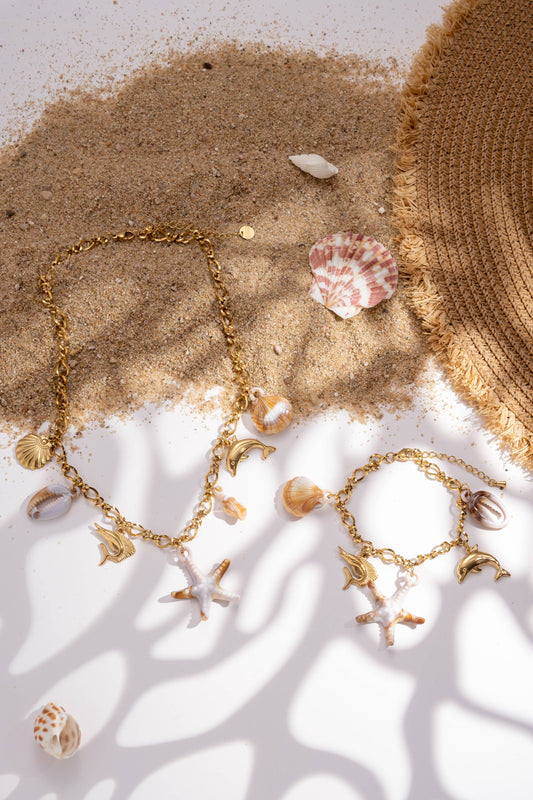 Parure marine acier inoxydable doré collier bracelet mer