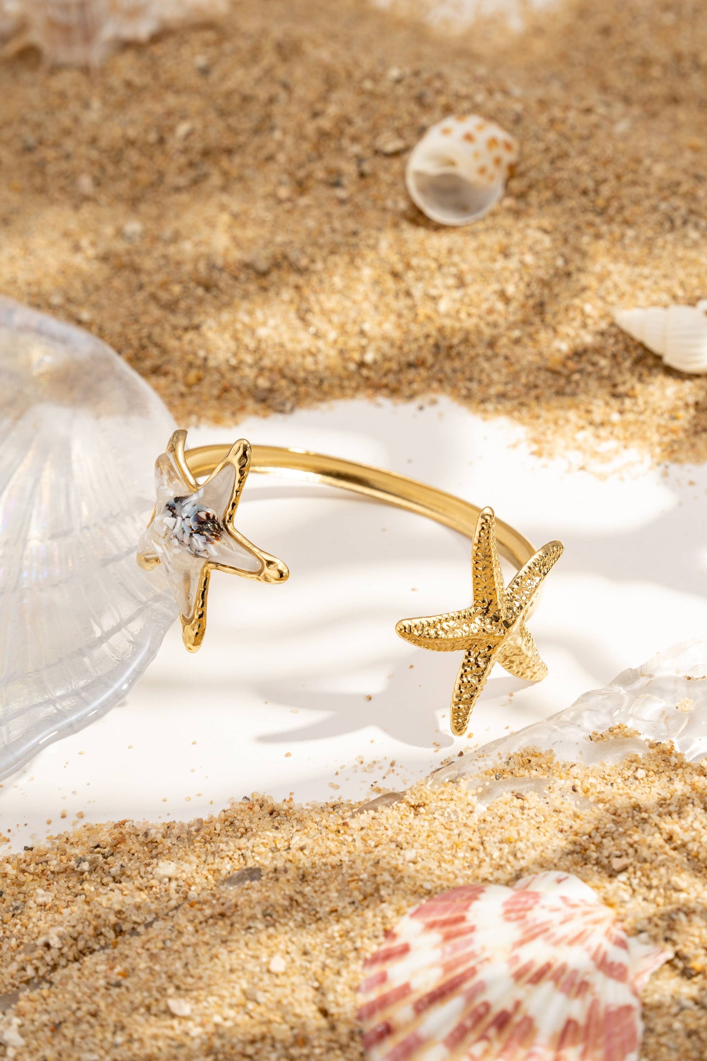 Bracelet Jonc Ajustable Acier Inoxydable Doré Étoiles de Mer