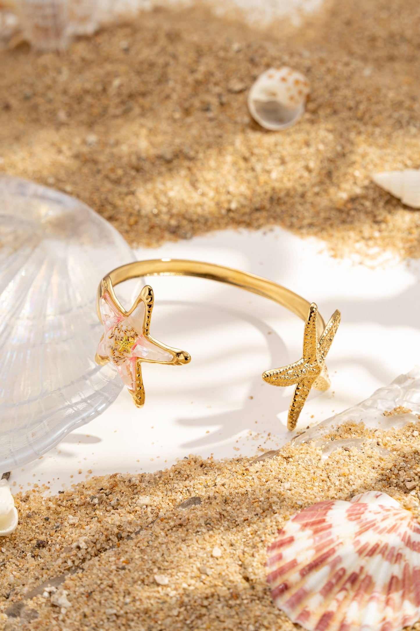 Bracelet Jonc Ajustable Acier Inoxydable Doré Étoiles de Mer