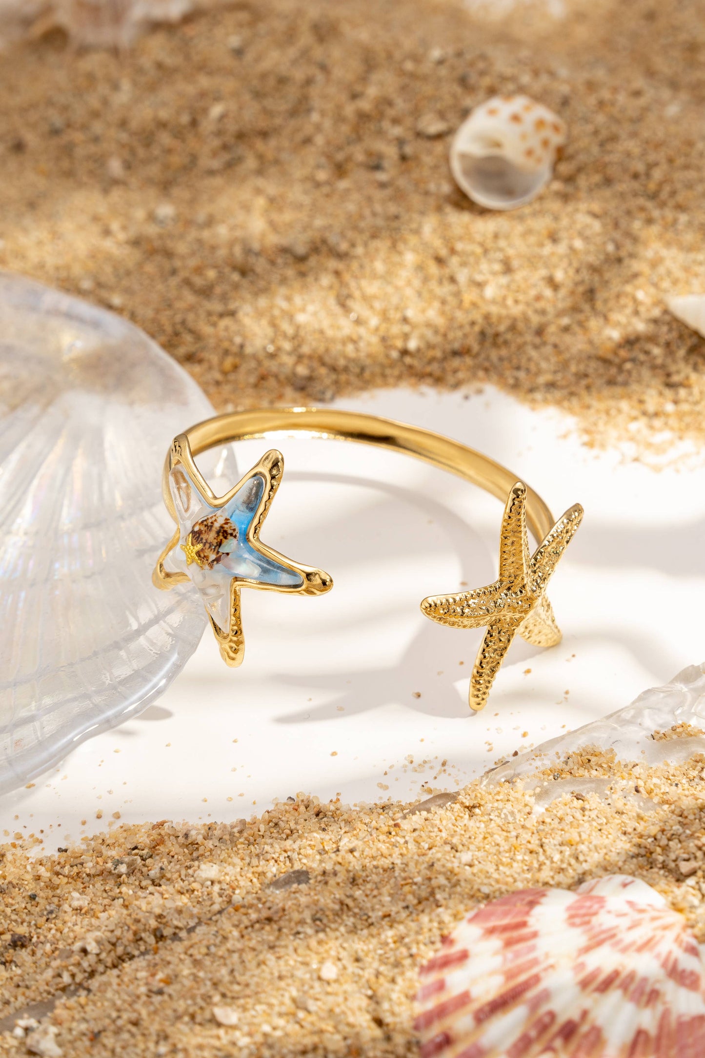Bracelet Jonc Ajustable Acier Inoxydable Doré Étoiles de Mer