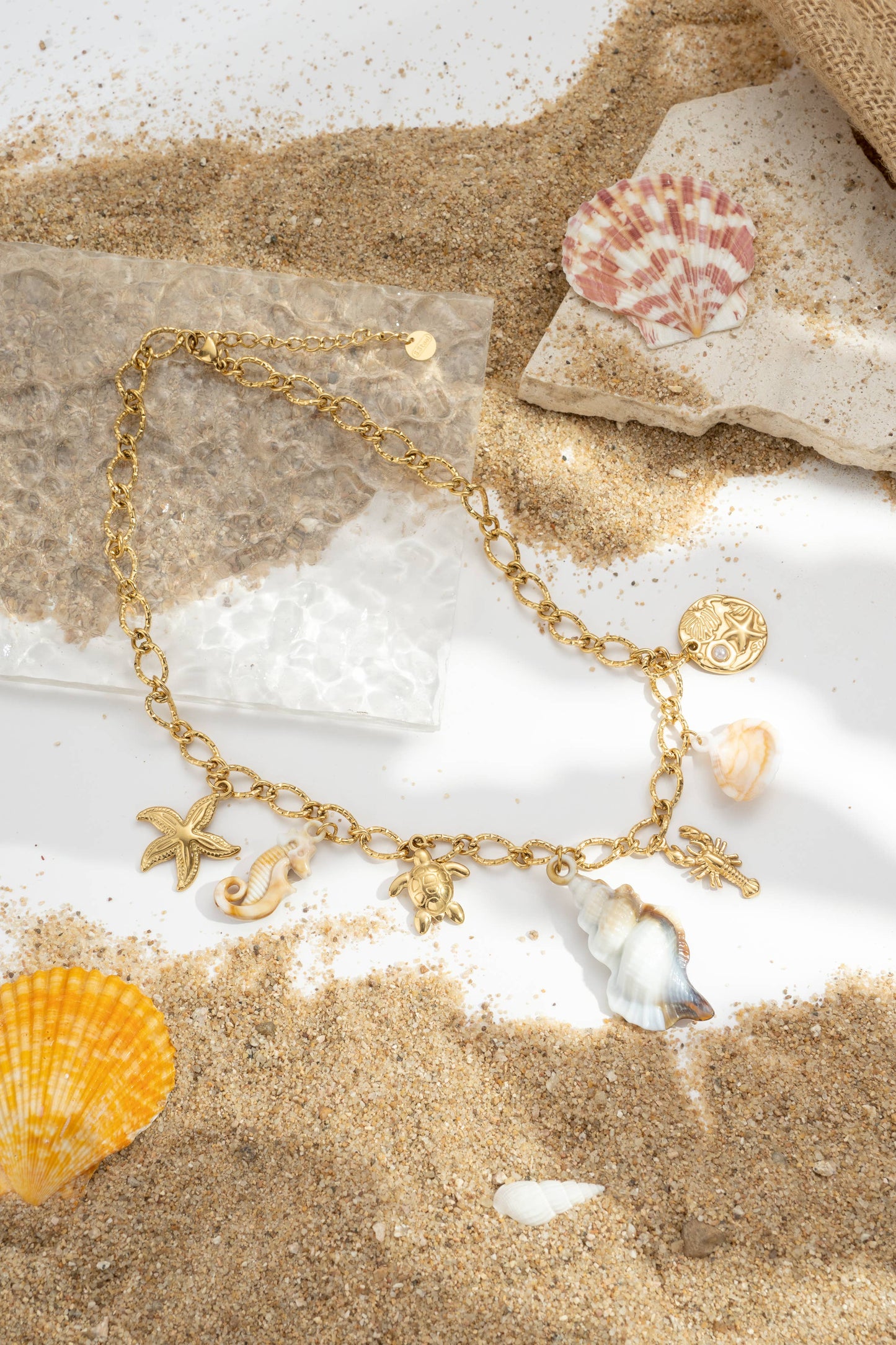 Parure collier bracelet charm océan étoile tortue coquillage